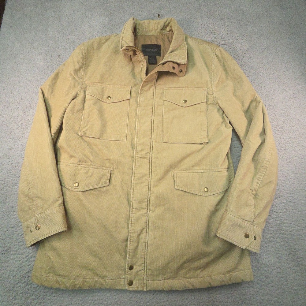 Express Field Jacket Mens XL Beige Y2K Utility Safari Corduroy M-65 Gorpcore - Picture 2 of 15